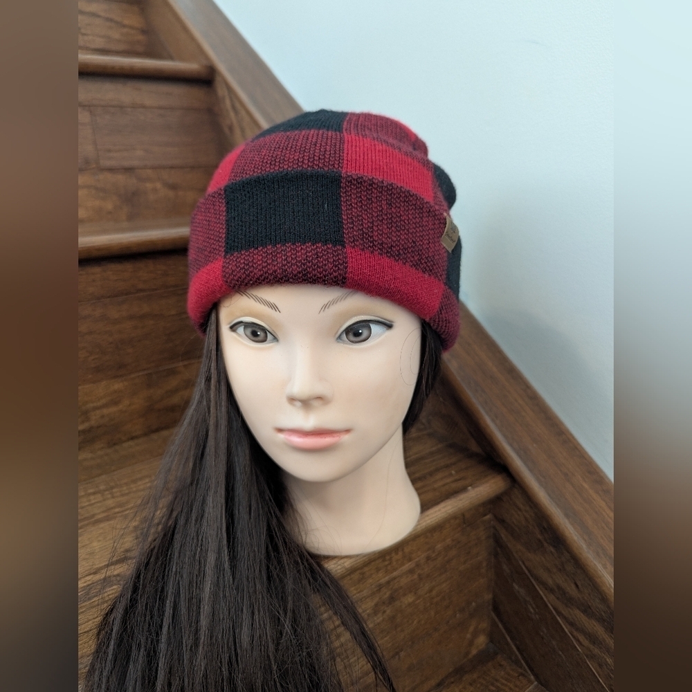 Canadiana Plaid Red and Black Beanie One Size